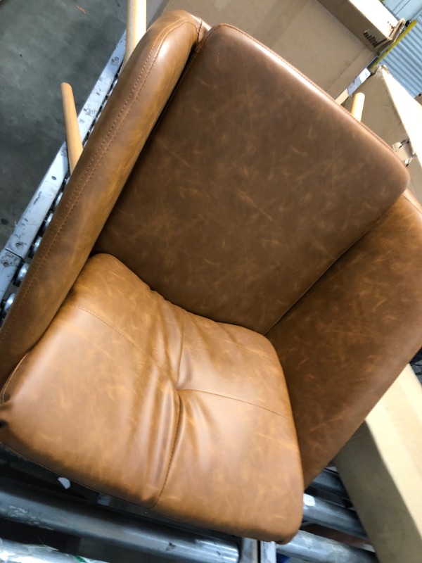 Photo 2 of **MISSING HARDWARE**
CangLong Faux Leather Side Chair Upholstered Arm Dinging Chair with Wood Legs Set of 1,Brown
