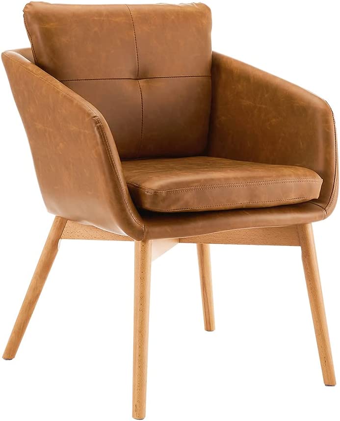 Photo 1 of **MISSING HARDWARE**
CangLong Faux Leather Side Chair Upholstered Arm Dinging Chair with Wood Legs Set of 1,Brown
