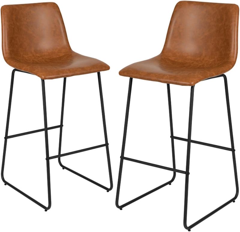 Photo 1 of 30 inch LeatherSoft Bar Height Barstools in Light Brown, Set of 2 [2-ET-ER18345-30-LB-GG]
