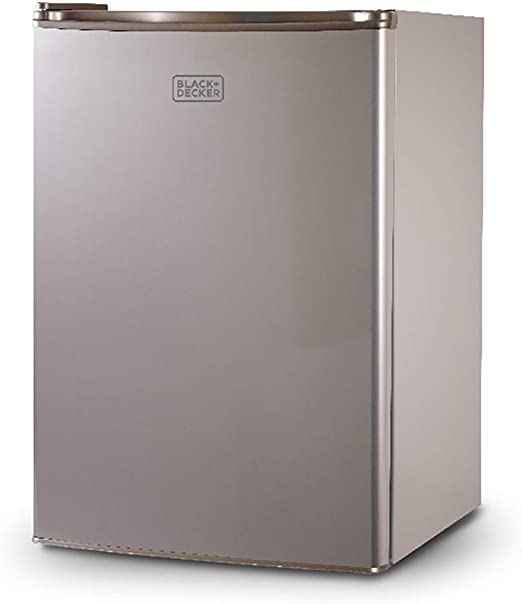 Photo 1 of BLACK+DECKER BCRK25V Compact Refrigerator Energy Star Single Door Mini Fridge with Freezer, 2.5 Cubic Feet, VCM, cu.ft, Brushed Metal Finish