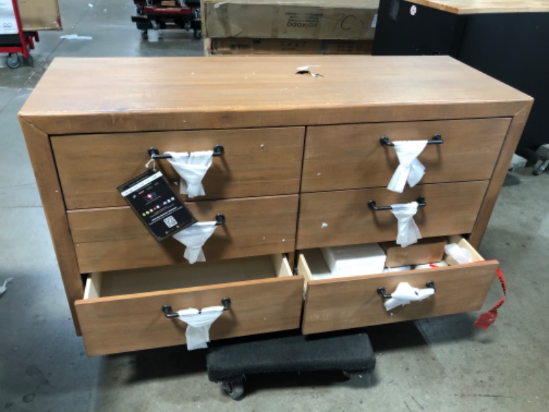 Photo 5 of (PUNCTURED TOP/DRAWER BOTTOM; DAMAGED CORNER FRAMES) Evolur Stilnovo Mid Century Double Dresser, Sugar Cane (928-SC) , 52x18x35 Inch (Pack of 1)
