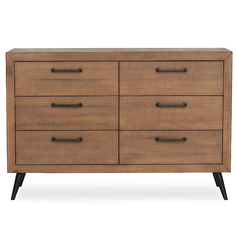 Photo 1 of (PUNCTURED TOP/DRAWER BOTTOM; DAMAGED CORNER FRAMES) Evolur Stilnovo Mid Century Double Dresser, Sugar Cane (928-SC) , 52x18x35 Inch (Pack of 1)
