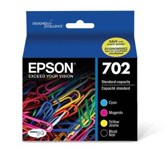 Photo 1 of Epson 702 Black C/M/Y 4pk Combo Ink Cartridges - Black Cyan Magenta Yellow (T702120-BCS)

