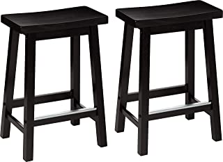 Photo 1 of (BROKEN PIECE) Amazon Basics Solid Wood Saddle-Seat Kitchen Counter-Height Stool - 2-Pack, 24-Inch Height, Black