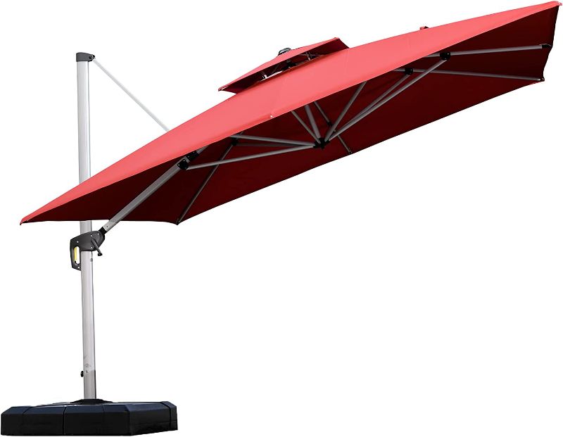 Photo 1 of (BASE NOT INCLUDED; DENTED ATTACHMENT) PURPLE LEAF 11 Feet Double Top Deluxe Square Patio Umbrella Offset Hanging Umbrella Cantilever Umbrella Outdoor Market Umbrella Garden Umbrella, Brick Red
