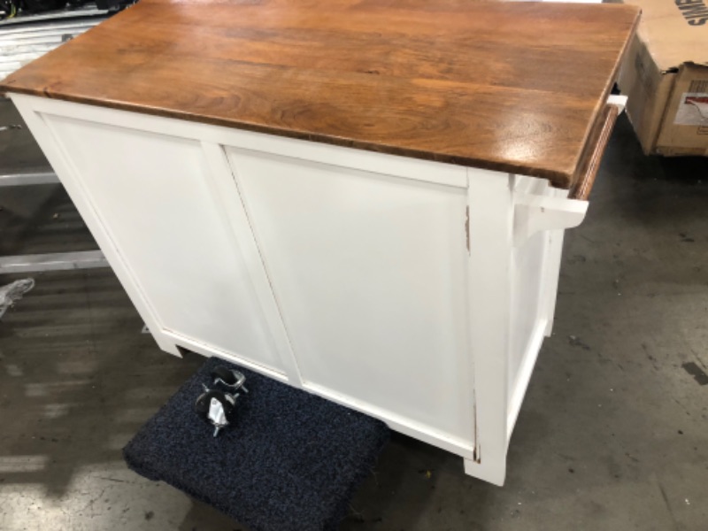 Photo 15 of (CRACKED TOP; BROKEN FRAME/DOOR/SHELVES; COSMETIC DAMAGES; MISSING WHEEL) FirsTime & Co. White and Brown Emma Kitchen Cart, Portable Kitchen Island Cart with Storage, Wood, Farmhouse, 42 x 19 x 35 inches
