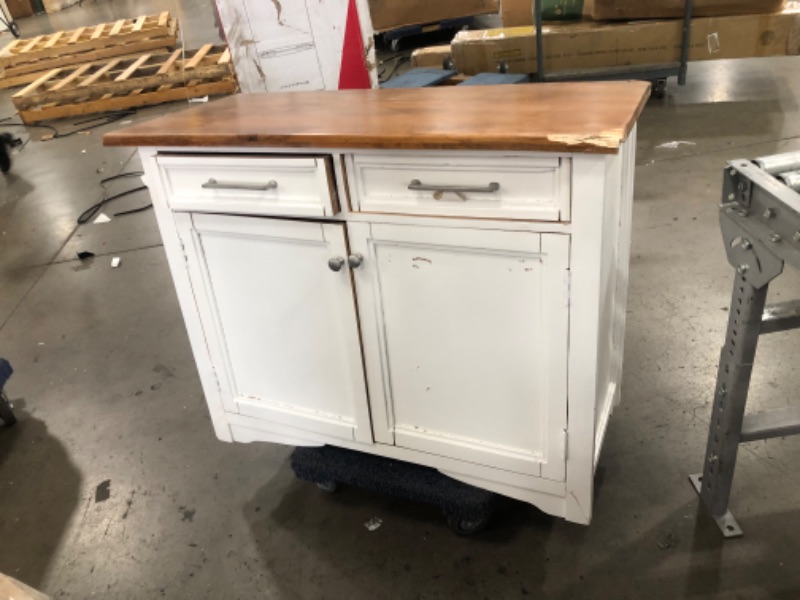 Photo 13 of (CRACKED TOP; BROKEN FRAME/DOOR/SHELVES; COSMETIC DAMAGES; MISSING WHEEL) FirsTime & Co. White and Brown Emma Kitchen Cart, Portable Kitchen Island Cart with Storage, Wood, Farmhouse, 42 x 19 x 35 inches
