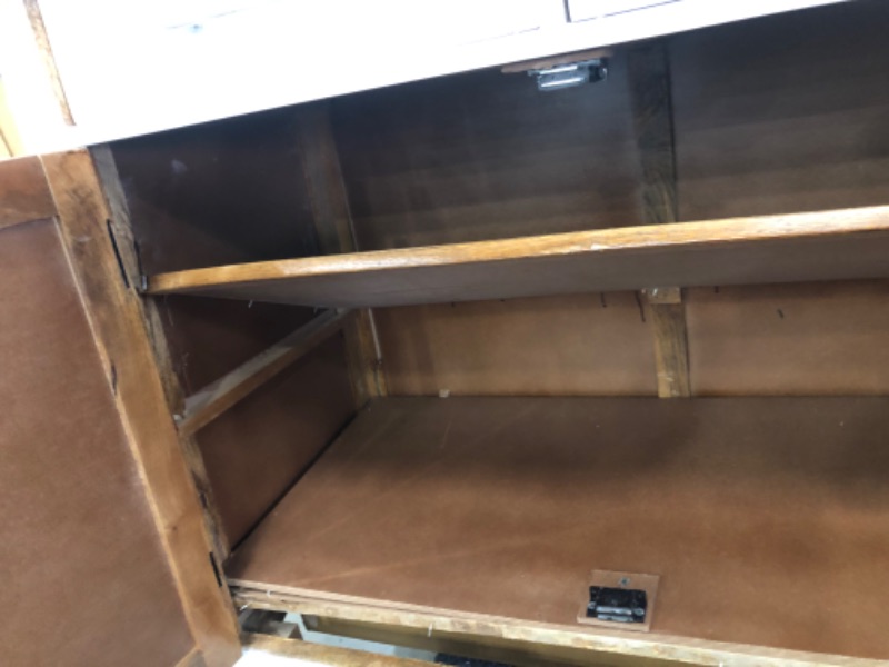 Photo 1 of (CRACKED TOP; BROKEN FRAME/DOOR/SHELVES; COSMETIC DAMAGES; MISSING WHEEL) FirsTime & Co. White and Brown Emma Kitchen Cart, Portable Kitchen Island Cart with Storage, Wood, Farmhouse, 42 x 19 x 35 inches
