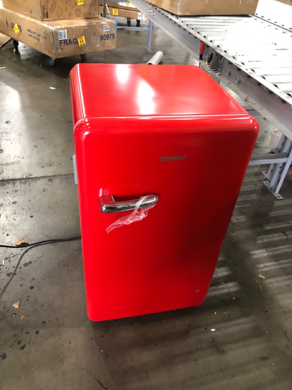 Photo 4 of (DENTED) COMFEE' CRR33S3ARD Mini Fridge,3.3 Cubic Feet Solo Series Retro Refrigerator, Small Fridge for Office/Bedroom/Dorm/Garage with Adjustable Legs [Red]
