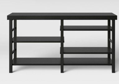 Photo 1 of Adjustable Storage TV Stand for TVs up to 50" Black Wood Grain Finish - Room Essentials™

