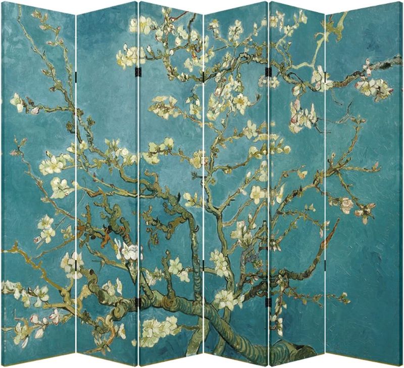 Photo 1 of 6 Panel (Original Teal Color) Wood Folding Screen Decorative Canvas Privacy Partition Room Divider - Vincent Van Gogh's Almond Blossoms
