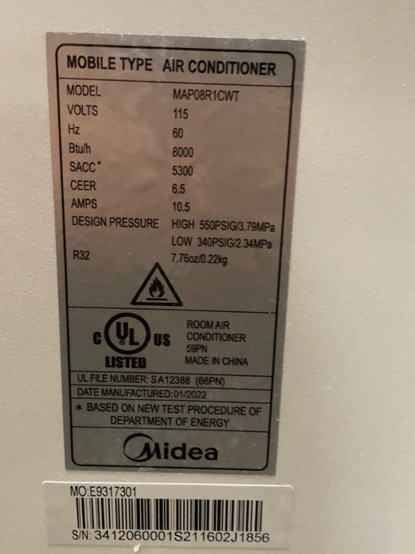 Photo 3 of Midea MAP08R1CWT 8,000 BTU 115V Portable AC
