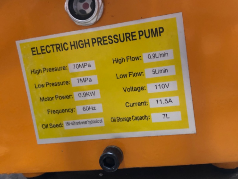 Photo 3 of (NOT FUNCTIONAL, INCOMPLETE, DAMAGE)Electric Driven Hydraulic Pump Double Acting Solenoid Valve Pedal Switch 70 Mpa
**DOES NOT POWER ON, PEDAL RIPPED OFF, MISSING SCREWS**