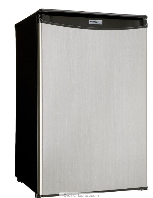 Photo 1 of (MINOR DAMAGE)Danby - Designer 4.4 Cu. Ft. Mini Fridge - Black/stainless steel look
**DENT**
