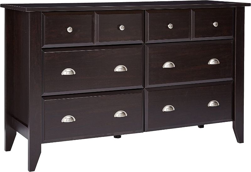 Photo 1 of (INCOMPLETE, DAMAGE)Sauder Shoal Creek Dresser, Jamocha Wood finish
**LOOSE AND MISSING HARDWARE, BENT COMPONENT**
