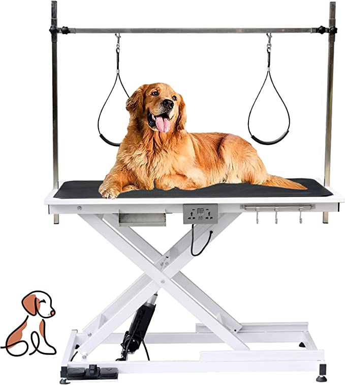 Photo 1 of Dog Pet Grooming Table for Large Dogs Adjustable Height Heavy Duty Portable Trimming DryingTable with Arm/Noose/Mesh Tray, Maximum Capacity Up to 330 LBS
