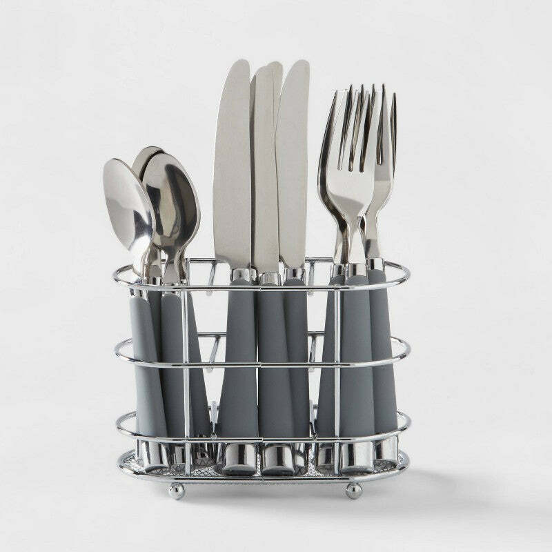 Photo 1 of 13pc Stainless Steel Everett Silverware Set with Caddy Gray - Room Essentials
