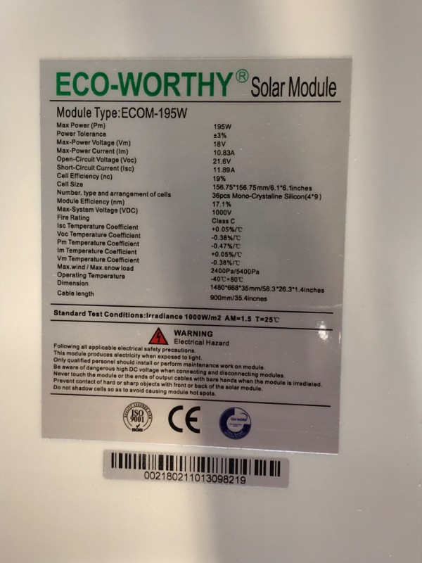 Photo 4 of (DAMAGED)ECO worthy solar module ECOM-195W
**SHATTERED**