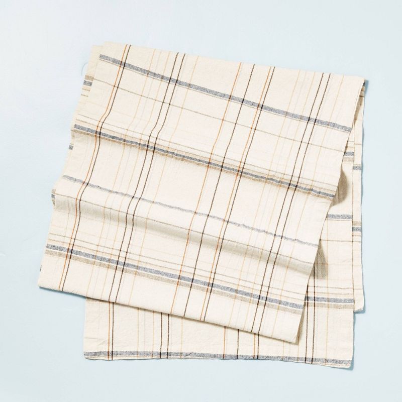 Photo 1 of 20 X 90 Thin Stripe Plaid Woven Table Runner Blue/Natural - Hearth & Hand with Magnolia
