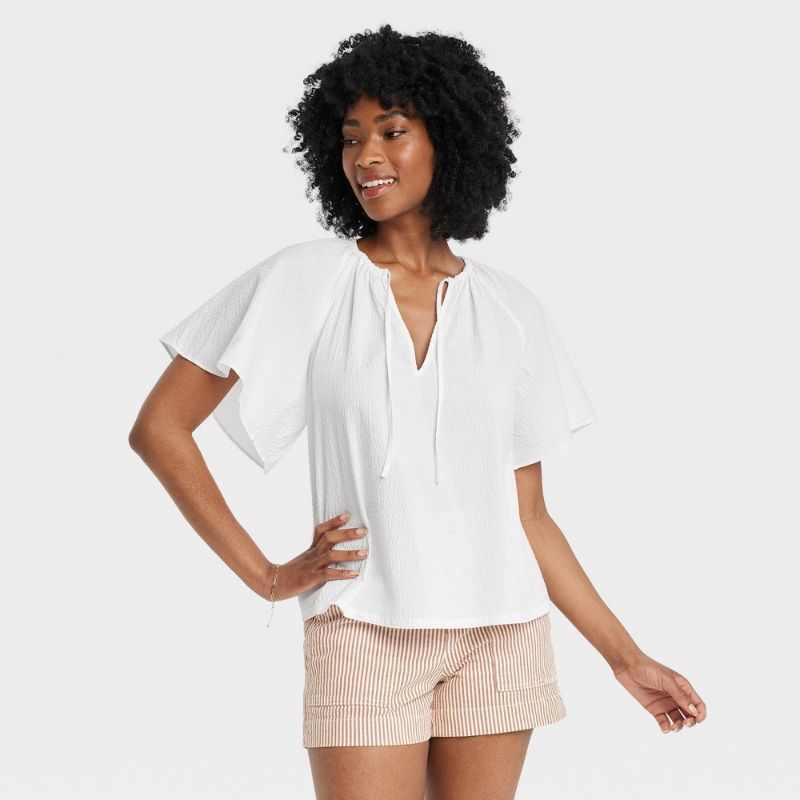 Photo 1 of Woen's Flounce Short Sleeve V-Neck Popover Top - a New Day™ Size Medium
