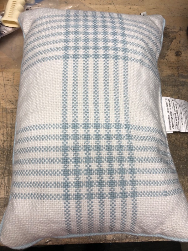 Photo 2 of 14" X 20" Plaid Indoor/Outdoor Lumbar Throw Pillow /Cream - Hearth & Hand™ with Magnolia
