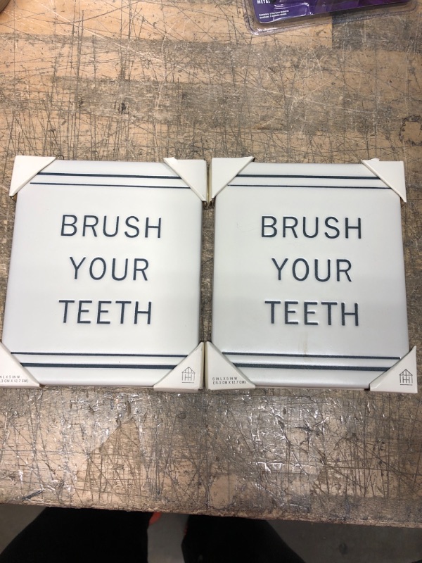 Photo 2 of 'Brush Your Teeth' Stoneware Wall Sign Blue/Cream - Hearth & Hand™ with Magnolia
