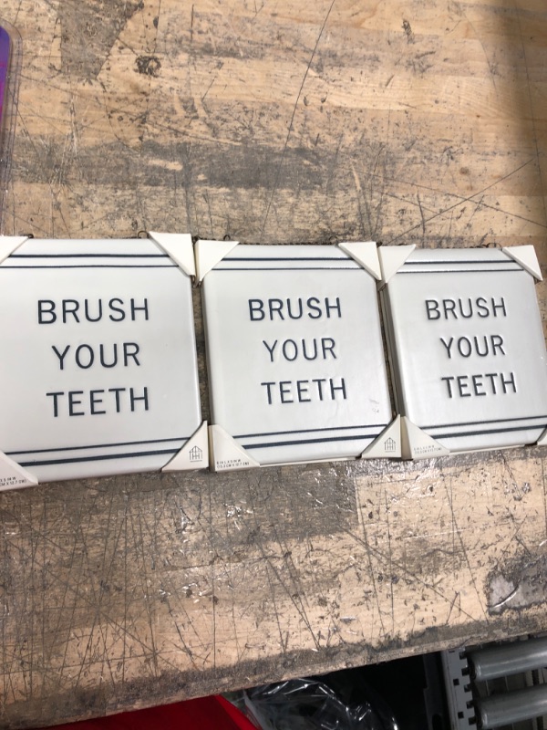 Photo 2 of 'Brush Your Teeth' Stoneware Wall Sign Blue/Cream - Hearth & Hand™ with Magnolia
PACK OF 3