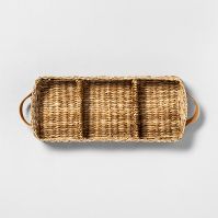 Photo 1 of 3 Compartment Woven Tank Tray with Leather Handles Beige - Hearth & Hand™ with Magnolia

