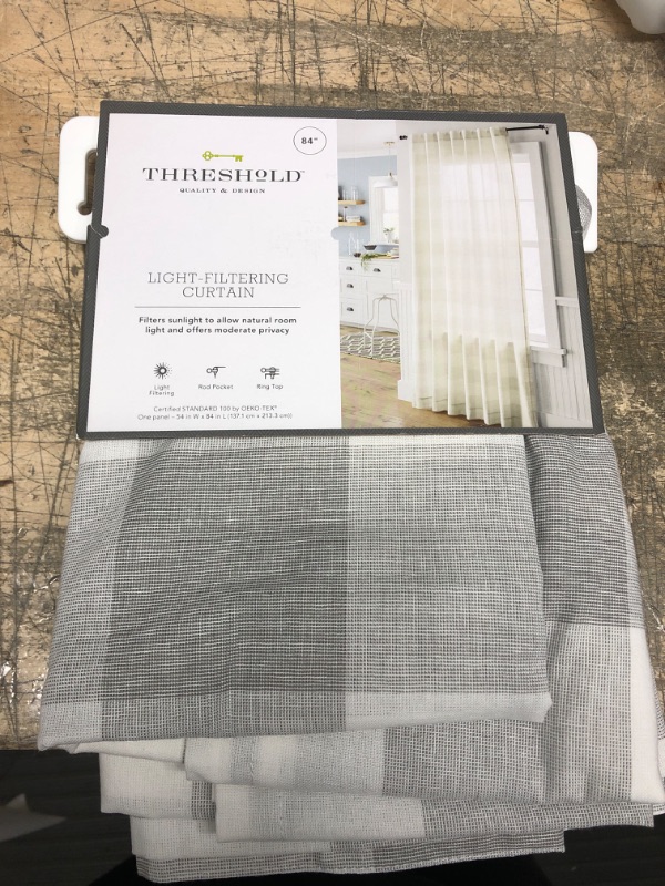 Photo 2 of 1pc 54"x84" Light Filtering Plaid Curtain Panel Gray/Cream - Threshold™

