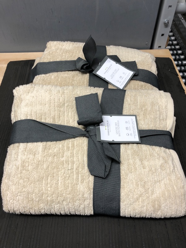 Photo 2 of  Quick Dry Ribbed Bath Towel Set Tan - Threshold 4 Pack bundle