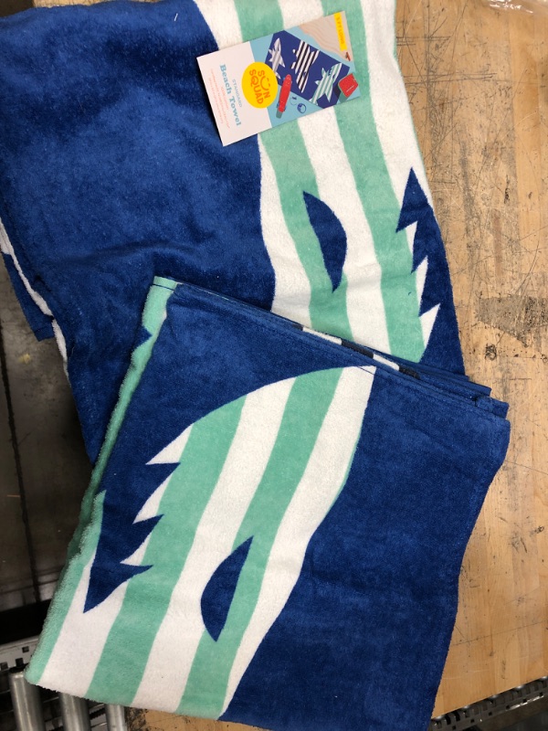 Photo 2 of  2 Shark Striped Printed Beach Towel Blue - Sun Squad™
