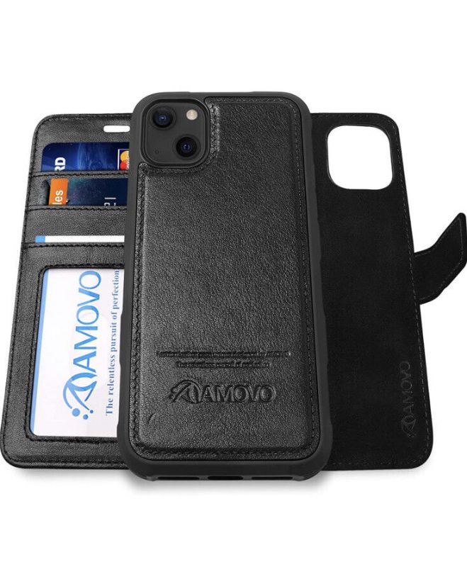 Photo 1 of AMOVO Genuine Leather Case Compatible with iPhone 13 Case Wallet Magnets.