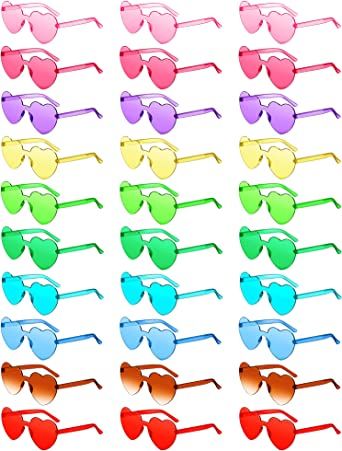 Photo 1 of 36 Pairs Heart Shaped Rimless Sunglasses Transparent Heart Frameless Glasses Colorful Heart Sunglasses Tinted Eyewear