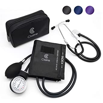 Photo 1 of Clairre Professional Sphygmomanometer Manual Blood Pressure Cuff and Stethoscope Kit for Nurses/Doctors/Nursing Students, Carrying Case Included, Universal Cuff Size: 9-16 inch (Black)
