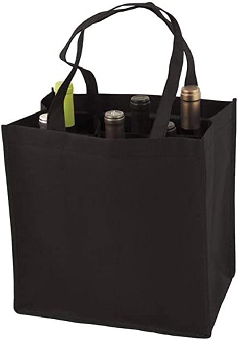 Photo 1 of 2 pack - 6 Bottle Non Woven Tote In Black by True - black
