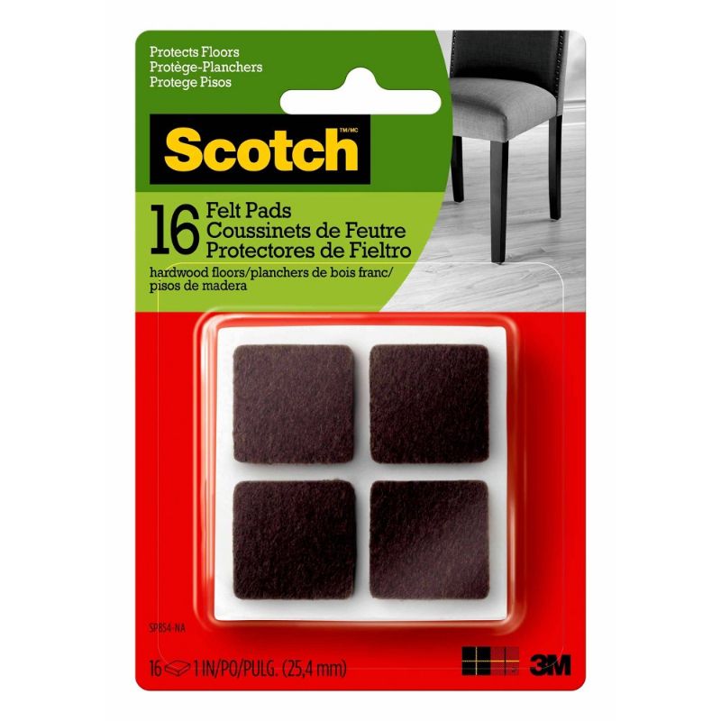 Photo 1 of 3M 236670 1 in. Square Felt Pads Brown - 16 Count (4)Packs
