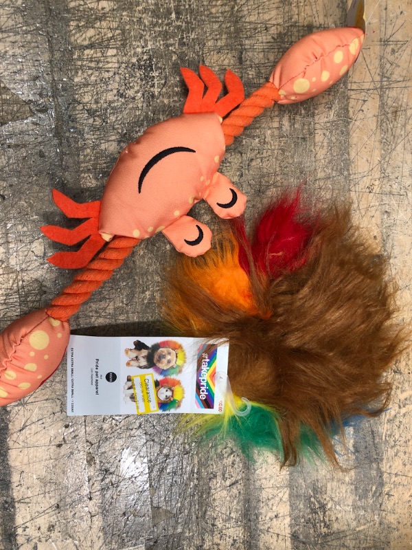 Photo 3 of Bundle of 2 -- (1)Long Pile Faux Fur Dog and Cat Lion Headwear - XXS/XS / (1)Crab with Rope Dog Toy - Sun Squad


