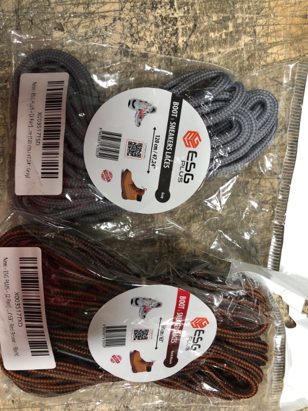 Photo 2 of 2 PACK GREY AND BROWN---ESG SHOELACES 2 Pair Shoe Laces Boot Laces Outdoor Hiking Walking Shoelaces Round Boot Lace Sneakers Shoe Strings, Black, 120 cm / 47,24''
