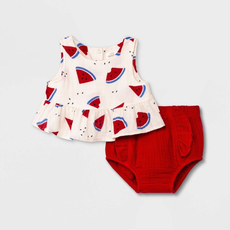 Photo 1 of Baby Girls' Watermelon Gauze Top & Bottom Set - Cat & Jack™ - size newborn - color red
