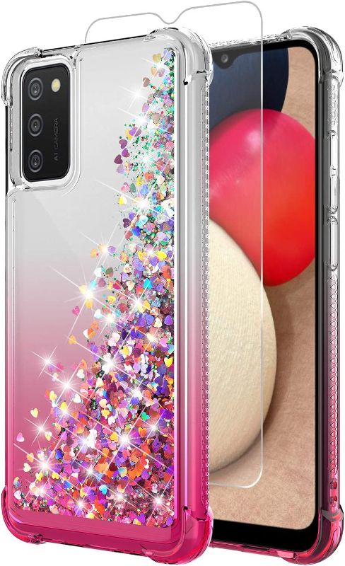 Photo 1 of BUNDLE OF 2---YZOK for Samsung A02S Case,Galaxy A02S Case,with HD Screen Protector,Shockproof Protective Clear Case for Girls Women,Bling Sparkle Quicksand Hard Shell TPU Case for Samsung A02S, Gradient Pink
