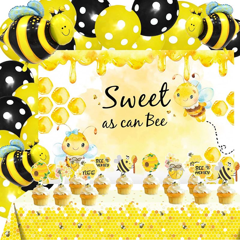 Photo 1 of 27 PCS JeVenis Sweet as can Bee Decoration Happy Bee Day Party Backdrop Sweet as can Bee Balloons Happy Bee Day Backdrop Bumble Bee Baby Shower Decoration
