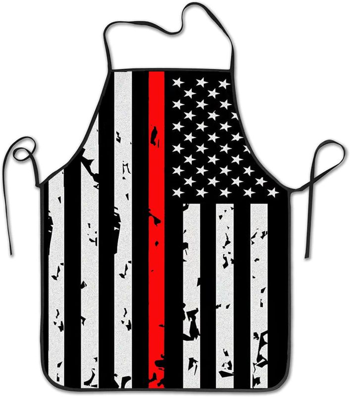 Photo 1 of 2 pack - 2Pcs Funny Thin Red Line USA Flag Bibs Cooking Kitchen Aprons BBQ Drawing Women Men Chef Gifts For Christmas,Thanksgiving,Birthday,Party (THIN RED LINE)
