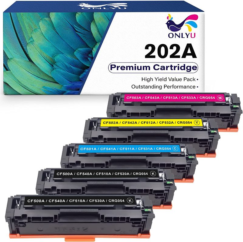 Photo 1 of ONLYU Compatible Toner Cartridges Replacement for HP 202A CF500A 202X Work for Laserjet Pro MFP M281fdw M281cdw M281fdn M254dw M254nw M254dn M281 Toner Printer (2 Black, 1 Cyan, 1 Yellow, 1 Magenta,)
