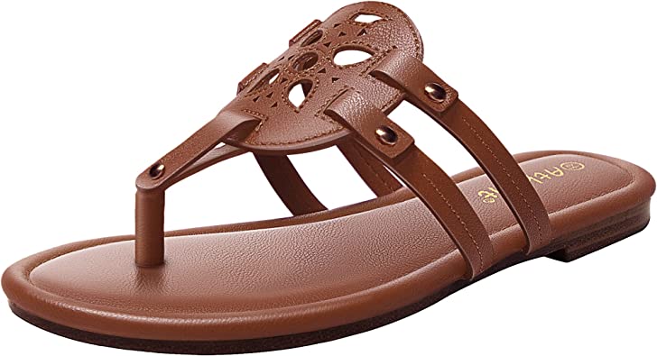 Photo 1 of (Size: 8 1/2 ) Athlefit Womens Flat Sandals Flip Flops Casual Slip on Comfortable Thong Beach Sandal for Women Dressy

