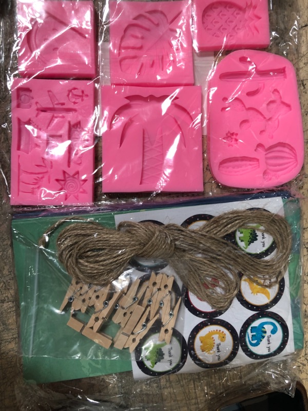 Photo 2 of Bundle of 2!!!! 12 Pack Dinosaur Goodie Candy Treat Bags, Rainmae 6 Pcs Hawaiian Theme Cake Fondant Mold, Luna Party Supplies Cactus Palm Leaves Pineapple Candy Molds, Tropical Cake Decoration Hawaiian Baby Shower Resin Mold for Sugar Craft Chocolate Poly