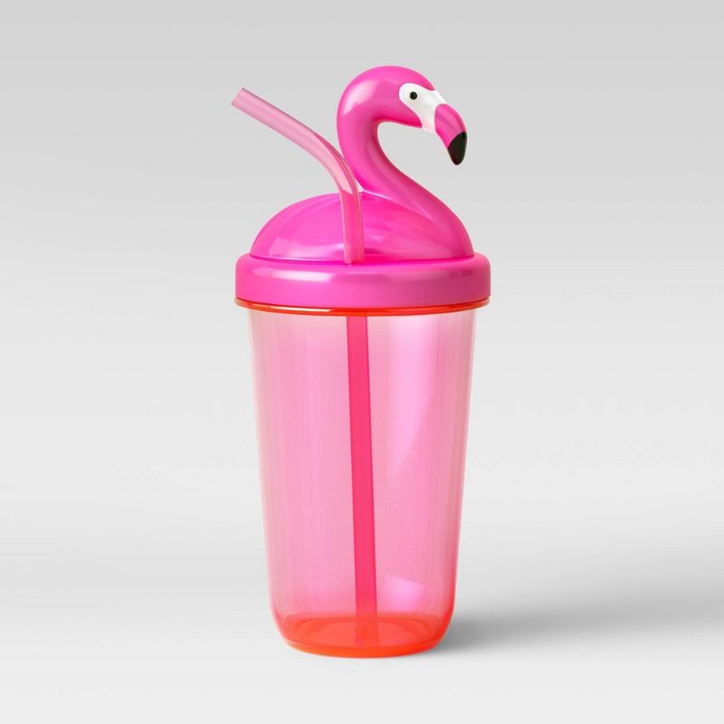 Photo 1 of 17oz Plastic Flamingo Tumbler with Straw Pink - Sun Squad™ - 8 ct