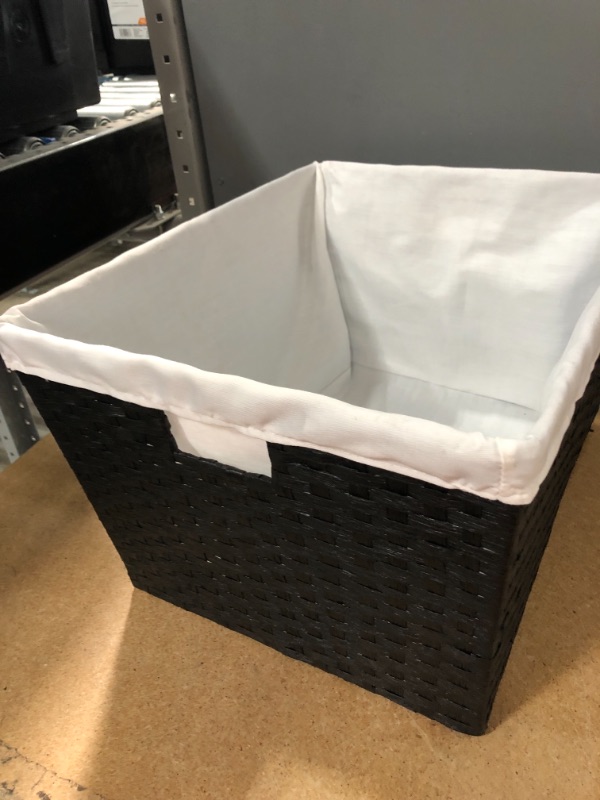 Photo 2 of 12" x 16" x 20" Lined Weave Laundry Basket Black - Brightroom