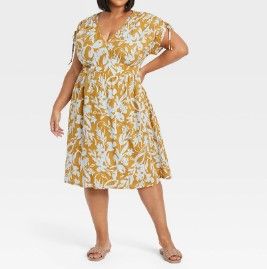 Photo 1 of Ava & Viv Women's Plus Size Short Sleeve Tied Dress Yellow/White 3XL 