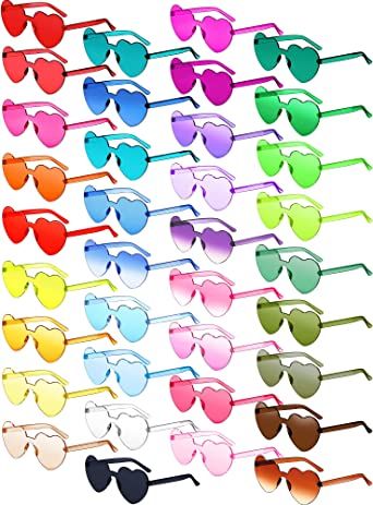 Photo 1 of 36 Pairs Heart Shaped Sunglasses Rimless Sunglasses Trendy Frameless Glasses Transparent Candy Color Fun Sunglasses Eyewear for Women Men, Party Favor
