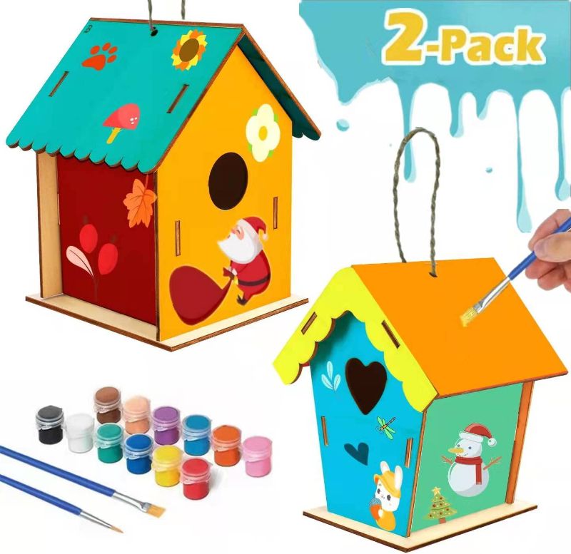 Photo 1 of 4 PACK: DIY Bird House Kit,2 Packs Wooden Graffiti Birdhouse for Kids Ages 3-12+ Years Old,Arts Crafts Gifts for Kids Boys Girls
